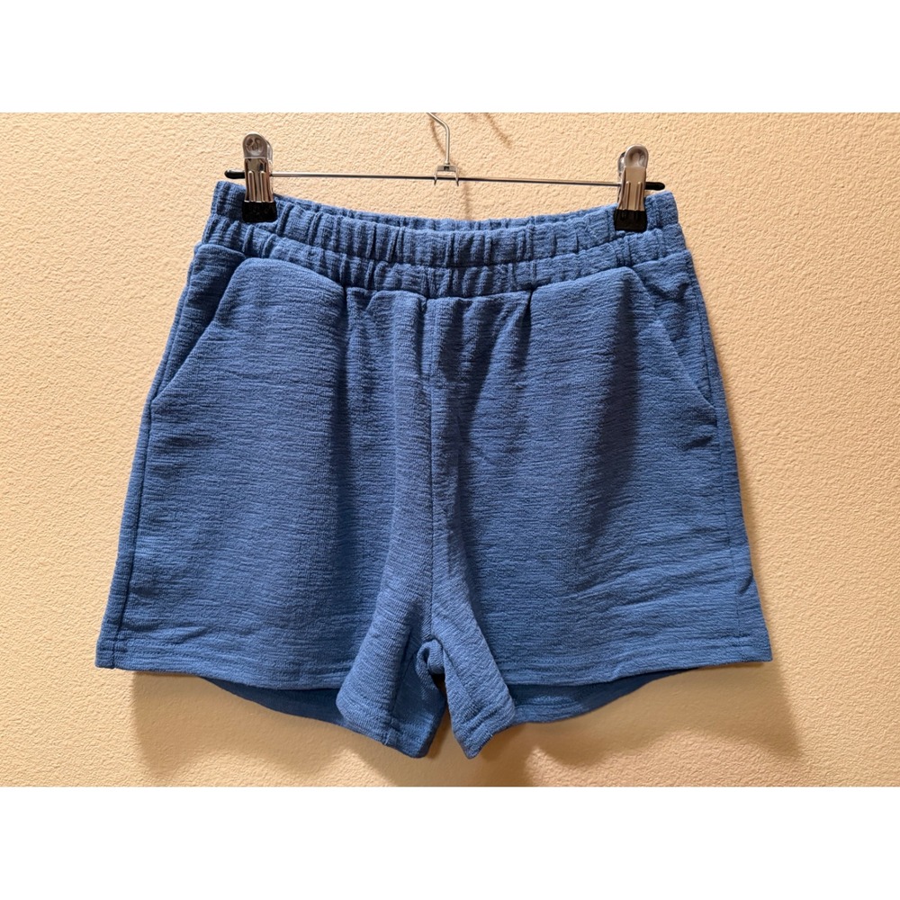 Zenana Womens Blue Textured‎ Knit Lounge Shorts High Rise Pockets CP-2536Y Small